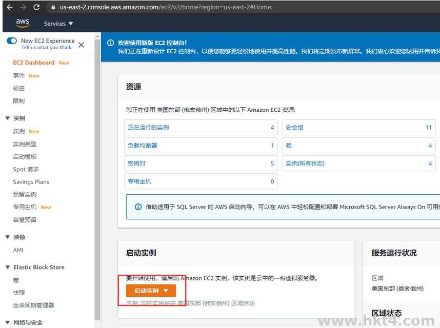 登录亚马逊云服务器 (Amazon EC2)控制台