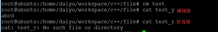 硬链接读取test_y与软连接test_r